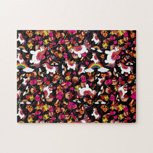 Eenhoorns Regenbogen en Cupcakes Doodles Patroon Legpuzzel (Horizontaal)