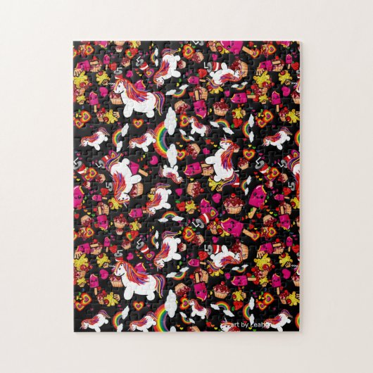 Eenhoorns Regenbogen en Cupcakes Doodles Patroon Legpuzzel (Verticaal)