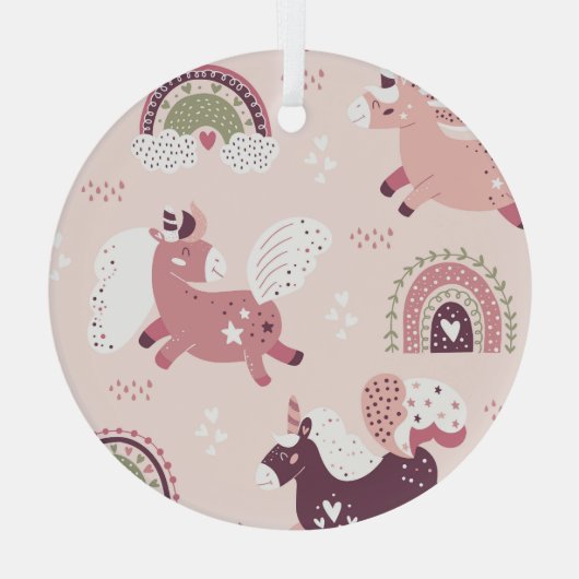 Eenhoorns regenbogen: pastel magische achtergrond. glas ornament (Achterkant)