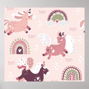Eenhoorns regenbogen: pastel magische achtergrond. poster