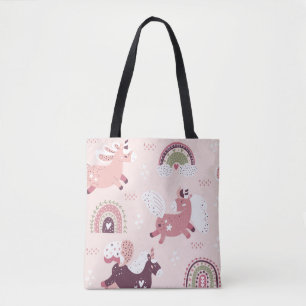 Eenhoorns regenbogen: pastel magische achtergrond. tote bag