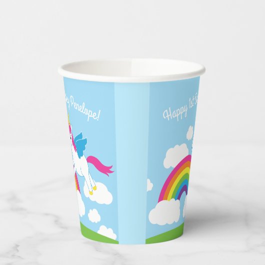 Eenhoorns & Regenbogen Schattige 1e Verjaardag Par Papieren Bekers (Links)