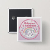Eenhoorns & Regenbogen Vierkante Button 5,1 Cm (Voorkant /achterkant)