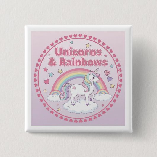Eenhoorns & Regenbogen Vierkante Button 5,1 Cm (Voorkant)