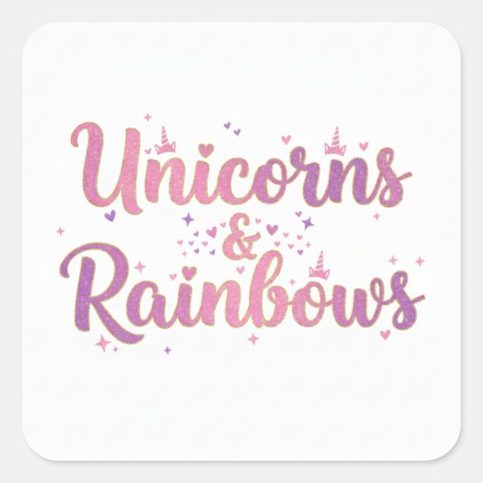 Eenhoorns & Regenbogen Vierkante Sticker (Voorkant)