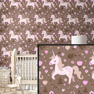 Eenhoorns Roze & Bruin Behang