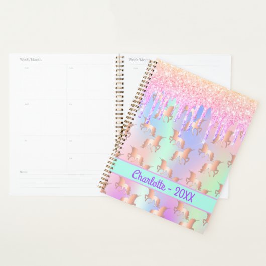 Eenhoorns roze druppels naam holografisch planner (Display)