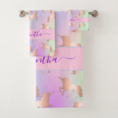 Eenhoorns roze paarse druppels naam meisje bad handdoek (Insitu)