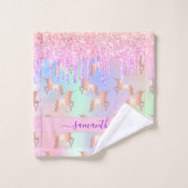 Eenhoorns roze paarse druppels naam meisje bad handdoek (Wasdoekje)