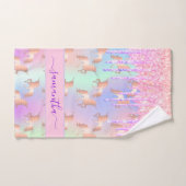 Eenhoorns roze paarse druppels naam meisje bad handdoek (Handdoek)