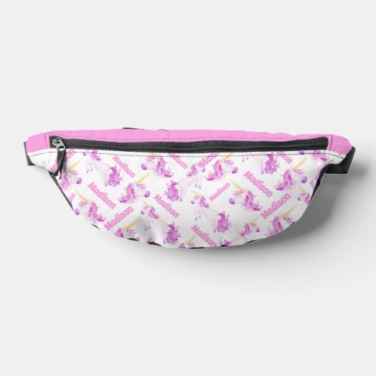 Eenhoorns roze paarse gepersonaliseerde naam heuptasje (Liggend)