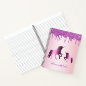 Eenhoorns roze paarse glitter naam notitieboek (Binnen)