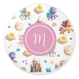 Eenhoorns & Sprookjeskasteel - grillige kamer Keramische Knop