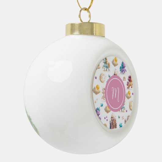 Eenhoorns & Sprookjeskasteel - Whimsical Christmas Keramische Bal Ornament (Links)
