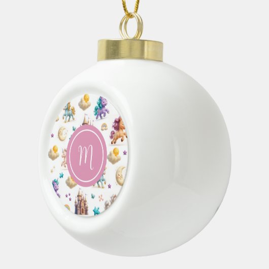 Eenhoorns & Sprookjeskasteel - Whimsical Christmas Keramische Bal Ornament (Rechts)