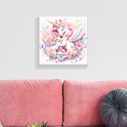 Eenhoorns Uitgerekt Canvas Print (Insitu (Woonkamer))