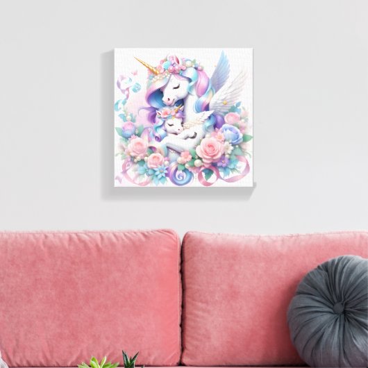 Eenhoorns Uitgerekt Canvas Print (Insitu (Woonkamer))