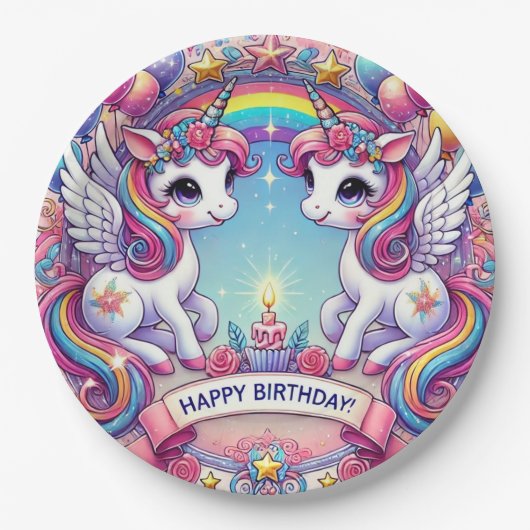 Eenhoorns van de Regenboog Koninklijke Papieren Bordje (Voorkant)