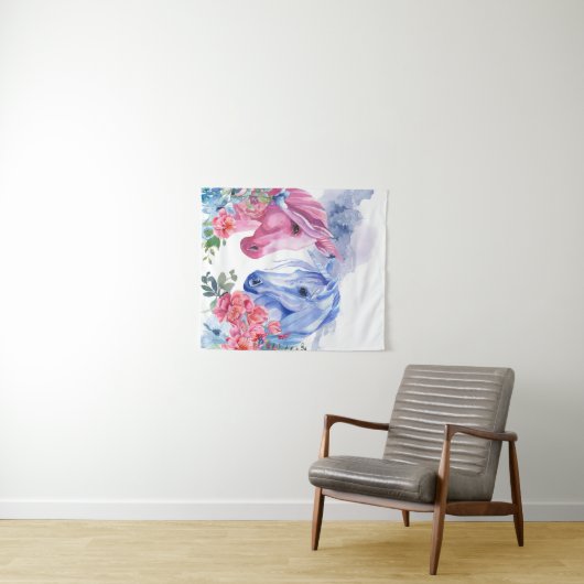 Eenhoorns Waterverf Art Wandkleed (In Situ (horizontaal))