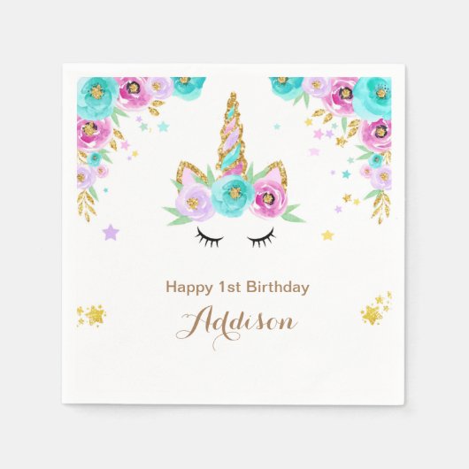 Eenhoornservetten met bloemen servet (Voorkant)