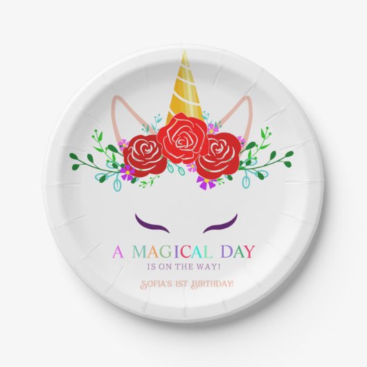 eenhoornstof papieren bordje (Voorkant)
