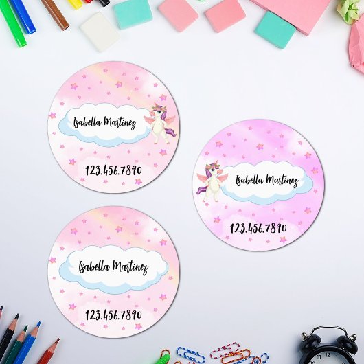Eenhoornthema voor meisjes Aangepaste naam & telef Labels
