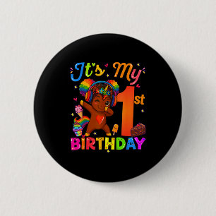 Eenhoring Afro 1e verjaardag meisje natuurlijk haa Ronde Button 5,7 Cm