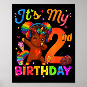 Eenhoring Afro 2e verjaardag meisje natuurlijk haa Poster
