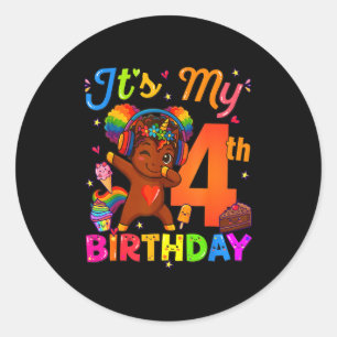 Eenhoring Afro 4e verjaardag meisje natuurlijk haa Ronde Sticker