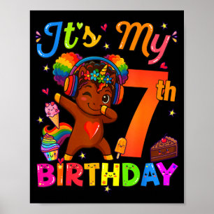 Eenhoring Afro 7e verjaardag meisje natuurlijk haa Poster