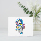 Eenhoring als astronaut in de ruimte briefkaart (Staand voorkant)