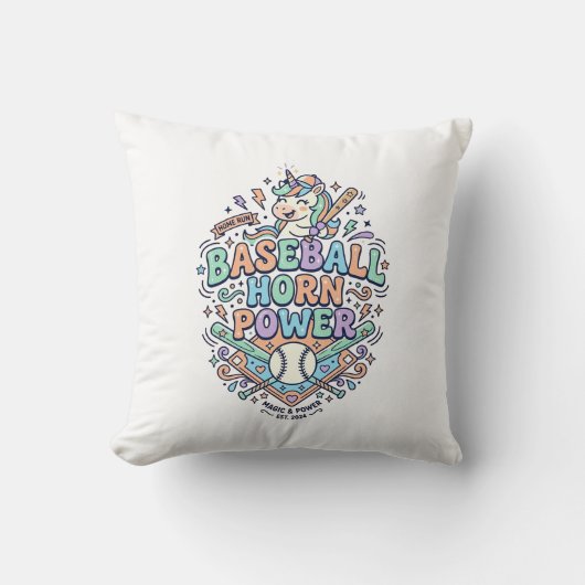 Eenhoring Baseball Hoorn Power Kawaii Vector Ontwe Kussen (Voorkant)
