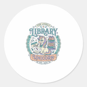 Eenhoring Bibliotheek Eenhoring Whimsical Grafisch Ronde Sticker