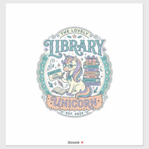 Eenhoring Bibliotheek Eenhoring Whimsical Grafisch Sticker