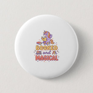 Eenhoring Boek en Magische Print Klaar Witte Achte Ronde Button 5,7 Cm