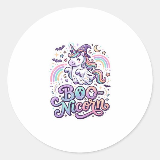 Eenhoring Boo-nicorn Premium Vector Vectorontwerp_ Ronde Sticker (Voorkant)