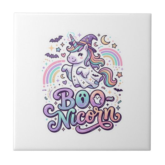 Eenhoring Boo-nicorn Premium Vector Vectorontwerp_ Tegeltje (Voorkant)