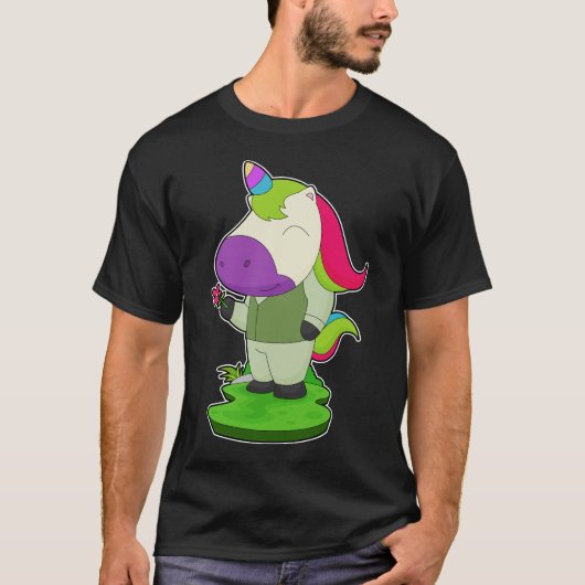 Eenhoring Bruidegom Bloem Trouwen T-shirt (Voorkant)