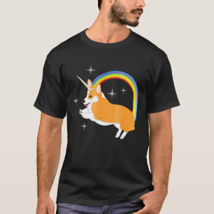 Eenhoring Corgi Schattige Hond Regenboog Glanzende T-shirt