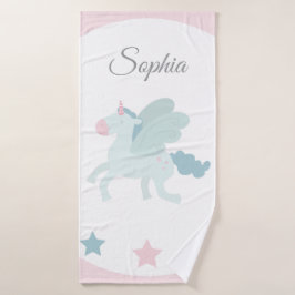 Eenhoring Custom Naam Cute Roze Blauw Badhanddoek