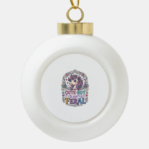 Eenhoring Cute maar Licht Verwilderde Witte Achter Keramische Bal Ornament