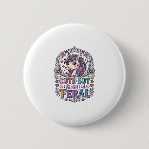Eenhoring Cute maar Licht Verwilderde Witte Achter Ronde Button 5,7 Cm