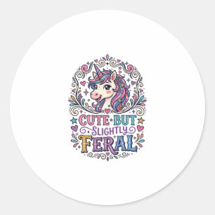 Eenhoring Cute maar Licht Verwilderde Witte Achter Ronde Sticker
