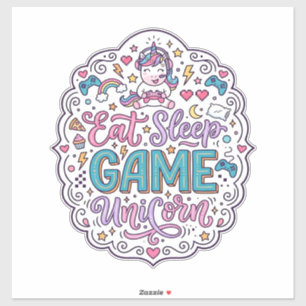 Eenhoring Eet Slaap Spel Eenhoring Speelse Print o Sticker