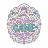 Eenhoring Eet Slaap Spel Eenhoring Speelse Print o Sticker (Voorkant)