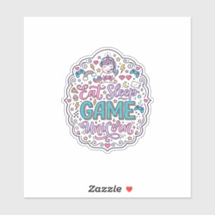 Eenhoring Eet Slaap Spel Eenhoring Speelse Print o Sticker