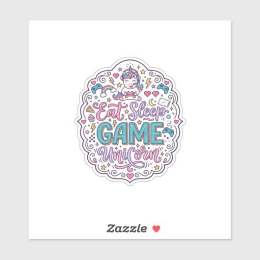 Eenhoring Eet Slaap Spel Eenhoring Speelse Print o Sticker (Vel)