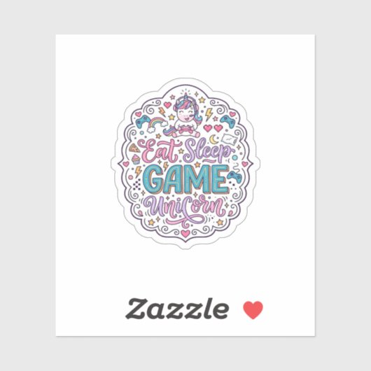 Eenhoring Eet Slaap Spel Eenhoring Speelse Print o Sticker (Vel)