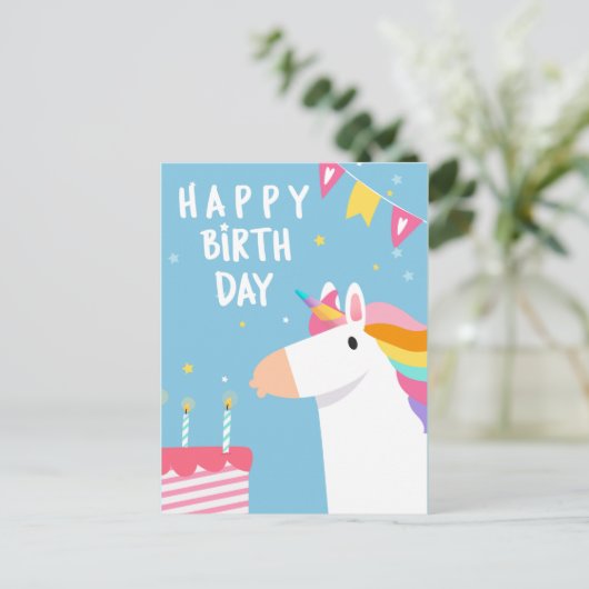 Eenhoring Gelukkige Verjaardag Briefkaart (Staand voorkant)