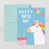 Eenhoring Gelukkige Verjaardag Briefkaart (Voorkant / Achterkant)